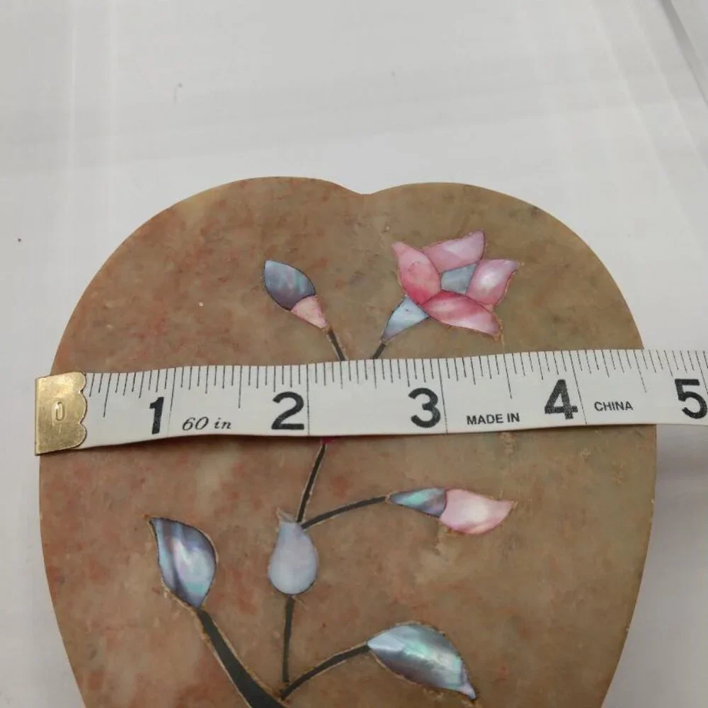 Heart Shaped Vintage Stone Trinket Box Made in India with mother of pearl inlay